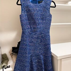 J. Crew Blue Tweed Fit-and-Flare Midi Dress